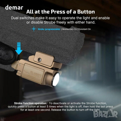 OLIGHT PL-Mini 3 Valkyrie 600 лумена акумулаторно фенерче с две батерии, монтаж на релса, снимка 2 - Оборудване и аксесоари за оръжия - 54642760