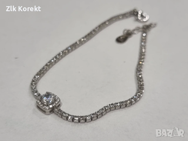 Дамска сребърна гривна с циркони и мойсанит, снимка 2 - Гривни - 55223638