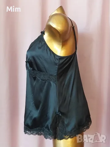 L/ XL Черна сатенена къса нощница , снимка 5 - Нощници - 55418864