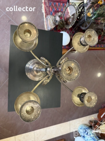 Посребрен бронзов свещник с пет звена. №8060, снимка 5 - Антикварни и старинни предмети - 54051172