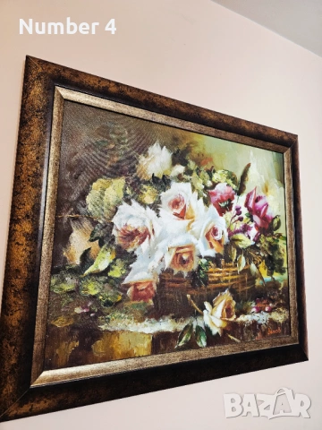 Картина кошница с рози масло, снимка 3 - Картини - 53974541