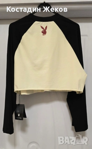  Нов със етикет. Оригинален дамски кроп топ Missguided x Playboy Long Sleeve Raglan Crop Top , снимка 6 - Корсети, бюстиета, топове - 55215669