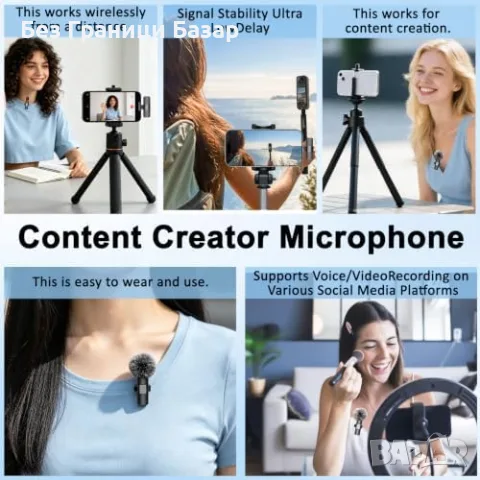 Нови 2 броя Lavalier микрофони AI шумопотискане iPhone Android Vlog USB-C Lightning YouTube TikTok, снимка 6 - Микрофони - 55582629