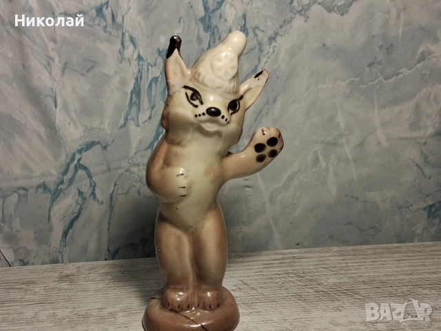 Стара Съветска Руска Порцеланова Фигура Рис Перм, снимка 2 - Антикварни и старинни предмети - 54527662