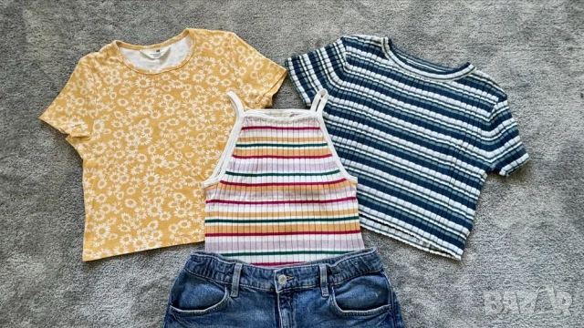 Сет H&M блузки, потниче, дънкови панталонки, снимка 2 - Детски комплекти - 54448770