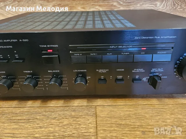 Усилвател Yamaha A-520 Natural Sound – Японска мощ и детайл от Златната ера Две по 80 вата, снимка 5 - Ресийвъри, усилватели, смесителни пултове - 55400837