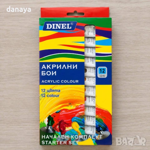 6781 Акрилни бои DINEL 12 цвята, 12 мл