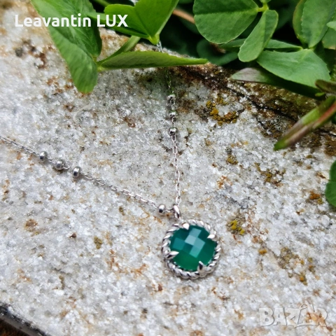 Сребърно колие със зелен оникс, снимка 2 - Колиета, медальони, синджири - 53955917