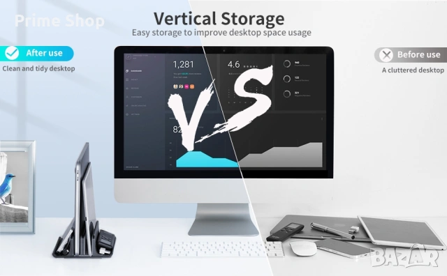 Регулируема вертикална алуминиева стойка за лаптоп с 2 слота, черна, VAYDEER, снимка 10 - Лаптоп аксесоари - 54166921