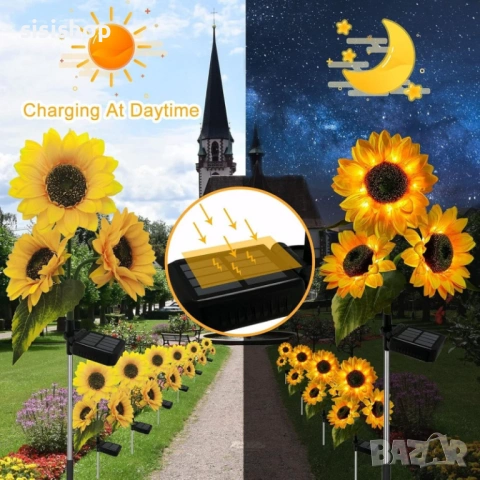 Декоративна градинска лампа „Троен Слънчоглед“ – Соларно осветление 4993, снимка 4 - Декорация за дома - 54070822