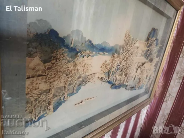 Стара Китайска Картина Коркова диограма, снимка 4 - Картини - 55319431
