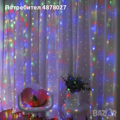 Коледни лампички с 300Led лампи 3 метра на 3 метра ,коледна завеса с дистанционно. С кукички за зака, снимка 7 - Декорация за дома - 55364119