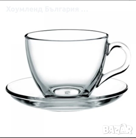 Стъклени чаши с чинийки - сервиз за кафе и чай 6+6, снимка 2 - Сервизи - 54412920