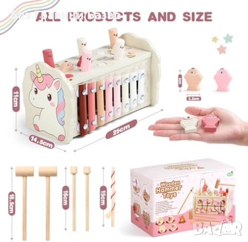 Нова образователна Дървена Montessori играчка с чукче ксилофон лабиринт идеален подарък, снимка 7 - Образователни игри - 54093020