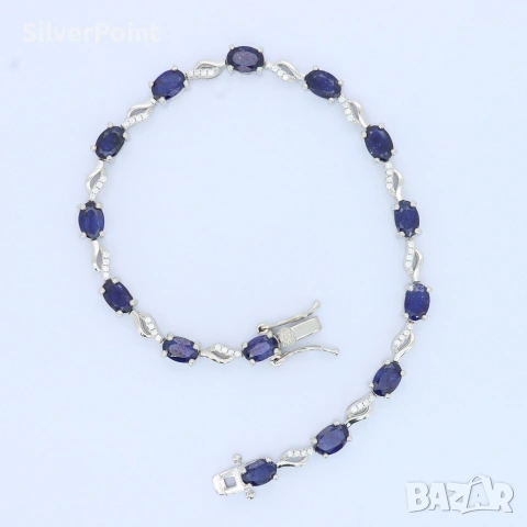 Сребърна тенис гривна с натурални Сапфири Royal Blue от Шри Ланка със сертификат , снимка 2 - Гривни - 54637350