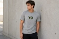 Мъжка тениска Y-3 (Yohji Yamamoto × adidas) — сив меланж с лого „Y-3" в неоново зелено, снимка 1