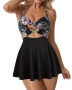 Цял бански костюм тип рокля, с изрез и V образно деколте, цвят - черен на цветя, размер: М, снимка 1