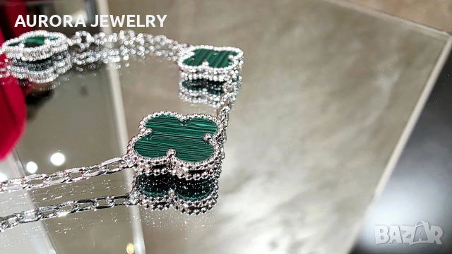 Van Cleef & Arpels VCA 5 Motifs Silver Green Malachite Vintage Alhambra Дамска Гривна, снимка 3 - Гривни - 54312827