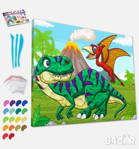 Картина с глина Направи си сам с Динозаври 30x40 см