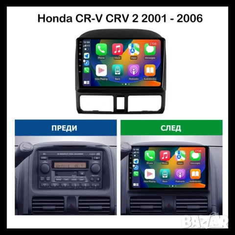 Honda CR-V_2 2001-2006 9” 2-DIN с Android 13, 4/64GB , снимка 2 - Аксесоари и консумативи - 48118225