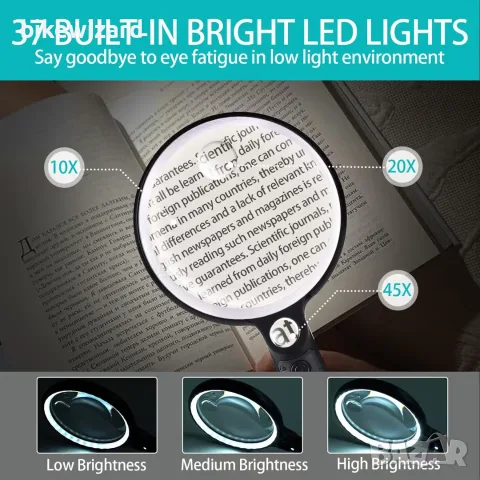 Голяма лупа 10X 20X 45X с 37 LED светлини – бяла и черна НОВА, снимка 4 - Други инструменти - 55590864