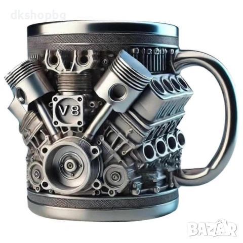 4832 Чаша с 3D релеф на бутала и V8 лого Перфектният подарък за автомонтьори, снимка 6 - Чаши - 54294327