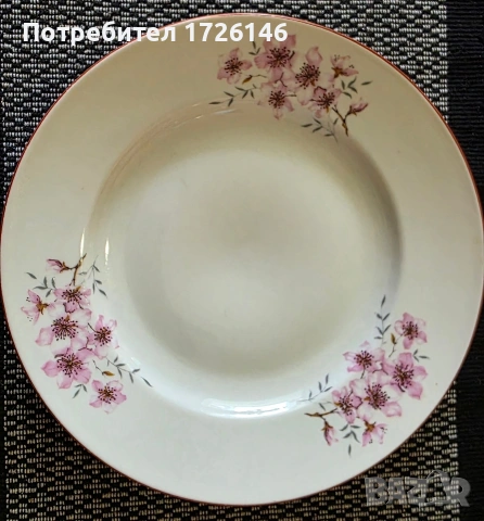 Порцеланова чиния дълбока с червен кант на Китка модел ябълков цвят 