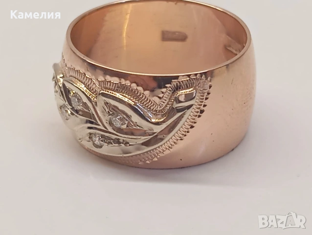 Руско злато. Пръстен с брилианти , снимка 8 - Пръстени - 55258467