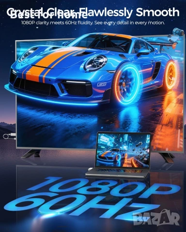 Alxum USB-C безжичен HDMI предавател и приемник, комплект 2 в 1: Plug & Play и AirPlay/Miracast , снимка 3 - Кабели и адаптери - 54987662