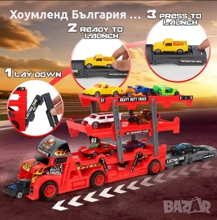 Автовоз на 3 нива изстрелващ колички - какмион с коли, снимка 6 - Коли, камиони, мотори, писти - 54303907