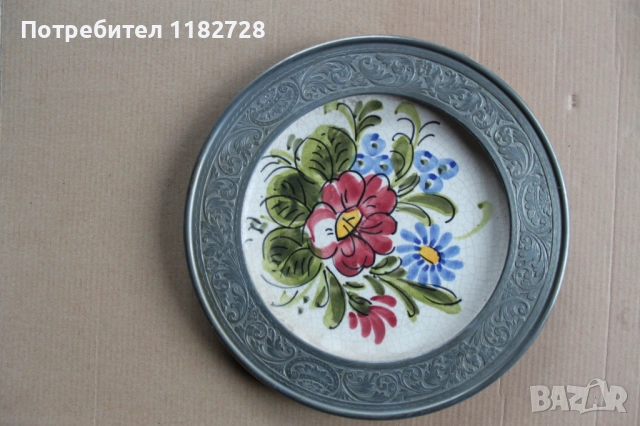 Ръчно рисуван порцелан  + ZINN  /калай /, снимка 5 - Антикварни и старинни предмети - 53995048