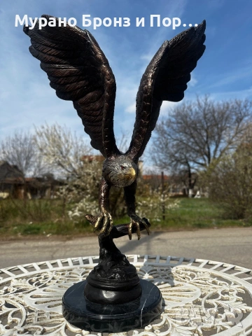 Внушителна бронзова скулптура "Орел Рибар с улов" – GLORENZO, 56 см, 6.6 кг