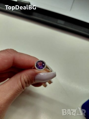 Златен пръстен с ДИАMAНТИ и ТАНЗАНИТ, снимка 3 - Пръстени - 53964603