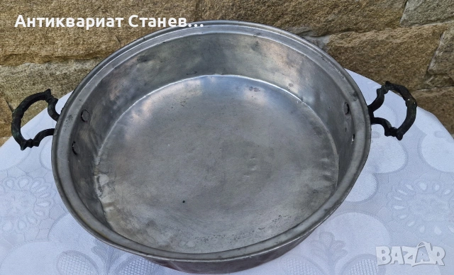 Стара медна тава с месингови дръжки , снимка 3 - Съдове за готвене - 54809734