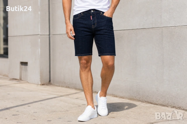 Мъжки къси дънкови панталони Dsquared2 Slim Jean „Evergreen" — тъмносин raw denim, slim fit - IT56
