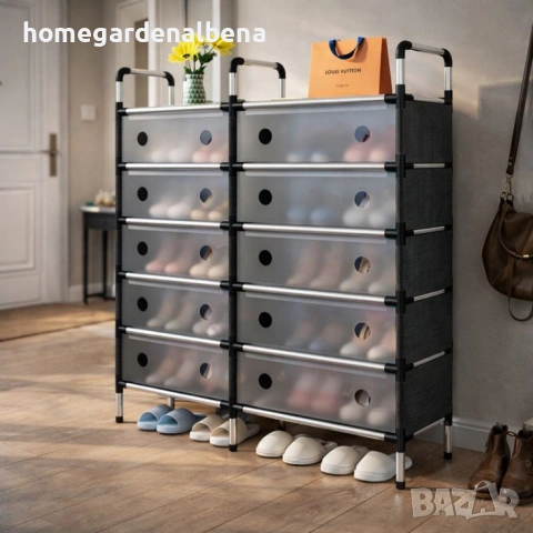 Многоетажен шкаф за обувки с прозоречни врати – 5 нива, голям капацитет, снимка 4 - Шкафове - 54166619