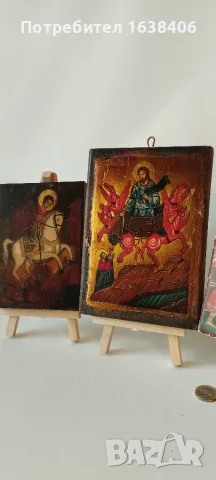 Лот от 3 броя ръчно рисувани православни икони върху дърво, снимка 3 - Икони - 55433237