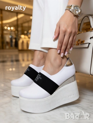 Обувки на платформа - бял текстил, снимка 3 - Дамски ежедневни обувки - 54029318