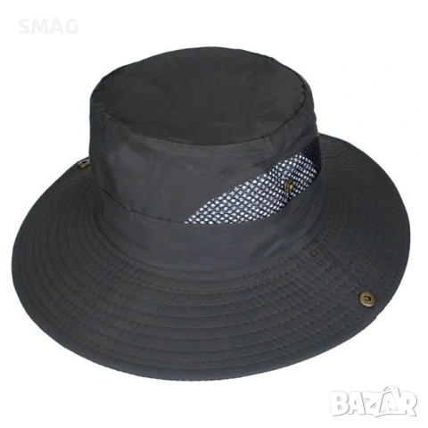 Мъжка bucket шапка сива с мрежа и копчета_1224865