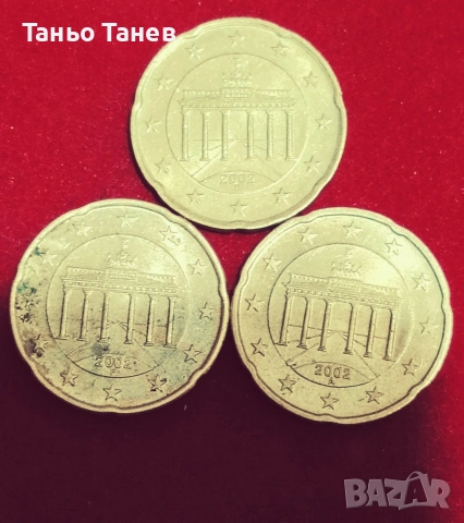 Три броя монети от 20Евро цента Германия 2002г.От три различни монетни двора. , снимка 3 - Нумизматика и бонистика - 54209341
