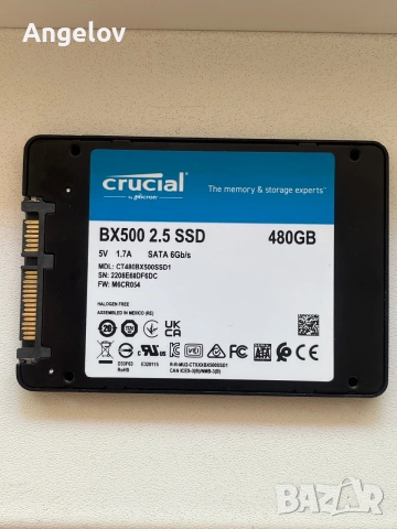SSD Crucial BX500 480GB – 2.5" SATA III – Отлично състояние (97% здраве), снимка 3 - Твърди дискове - 54987772