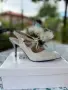 сребристи дамски обувки на тънък висок ток с отворена пета (тип slingback), снимка 1