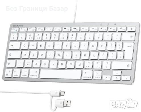 Нова TECKNET жична клавиатура за лаптоп Mac USB-C USB-A тиха компактна ергономична