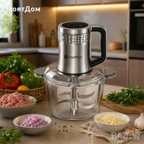 Електрически чопър 3L с дигитално управление – Стъклена купа и 4 режима на работа, снимка 2 - Чопъри и пасатори - 55684191