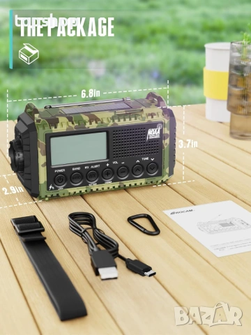 Аварийно соларно радио с манивела ROCAM 12000mAh – Динамо, Фенер, Power Bank, LCD дисплей  , снимка 8 - Други - 54696241