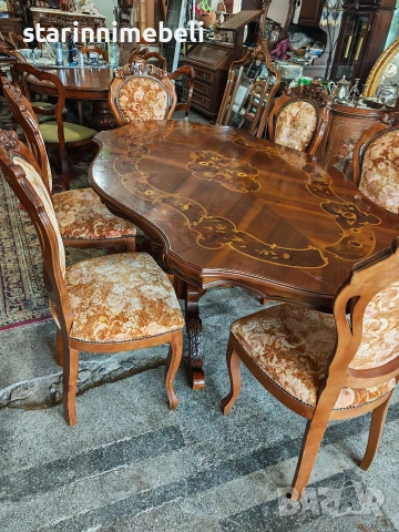 Барокова трапезна маса с шест стола , снимка 6 - Маси - 54462893
