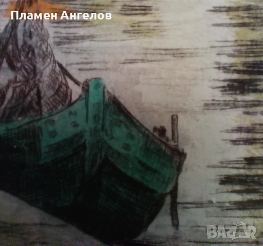 Оригинален цветен автентичен офорт, графика "Lago Di Sacha" , снимка 9 - Картини - 54060971