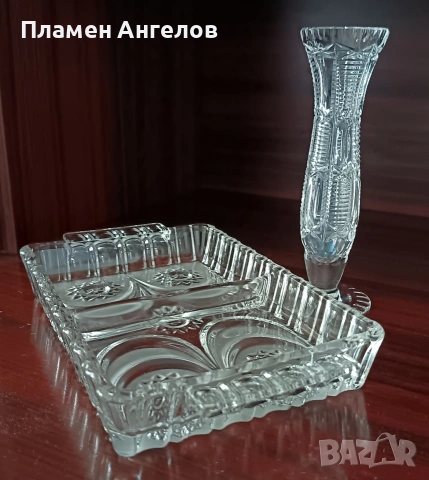 Кристален поднос и малка кристална ваза. , снимка 4 - Вази - 54085454