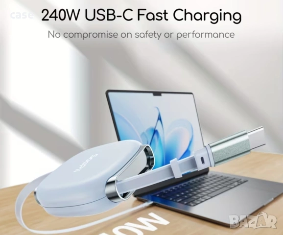 Кабел USB-TYPE C прибиращ се,240W fast charging,за всички модели смартфони , снимка 5 - Резервни части за телефони - 54724205