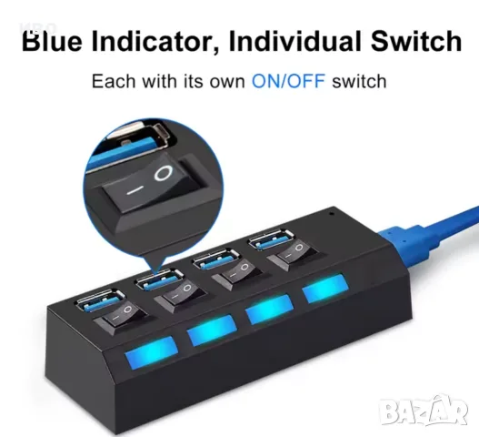 100% Чисто нов и високоскоростен USB-Hub3.0 дължина на кабела 0.50м, снимка 6 - USB Flash памети - 55683955